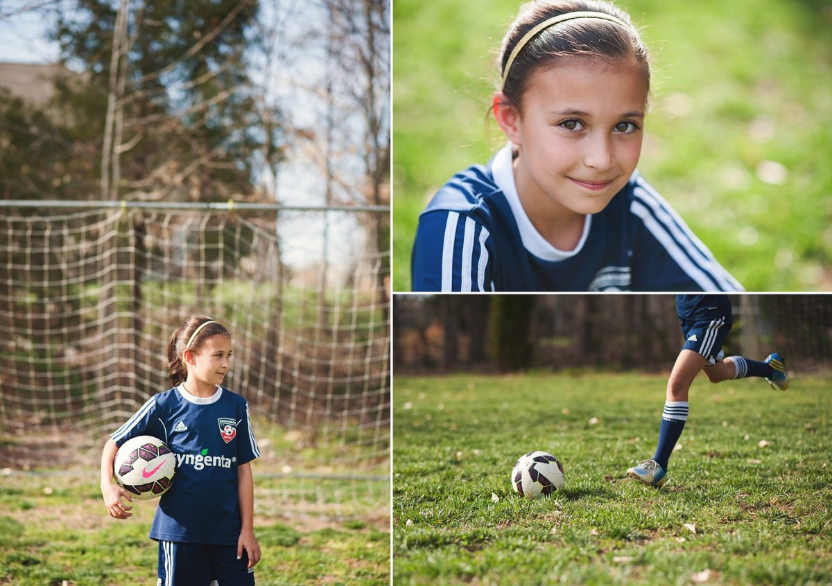 Photographers in Greensboro NC with tween girl kicking soccer ball