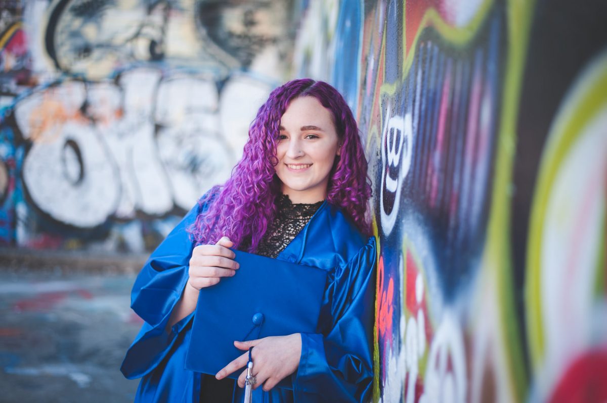 Graffiti senior with cap and gown