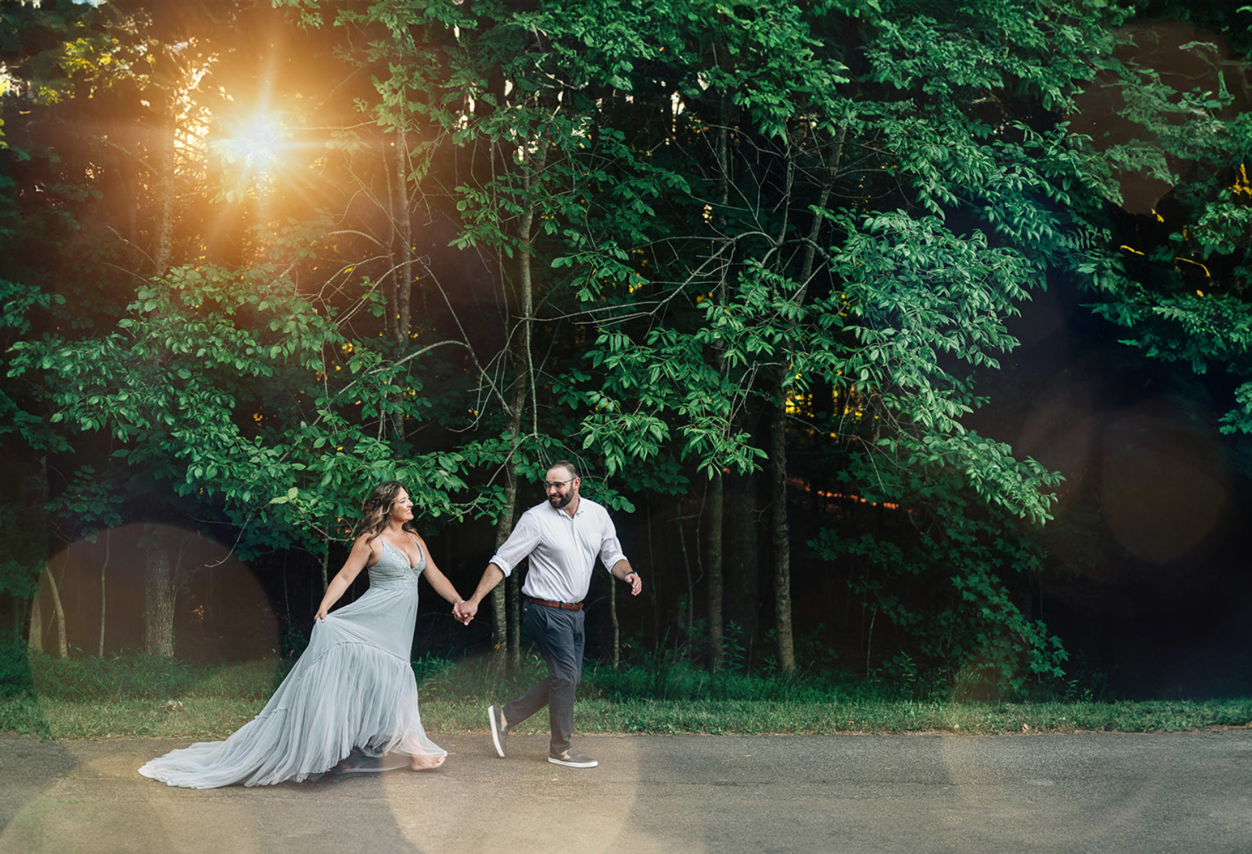 couple walking at sunset