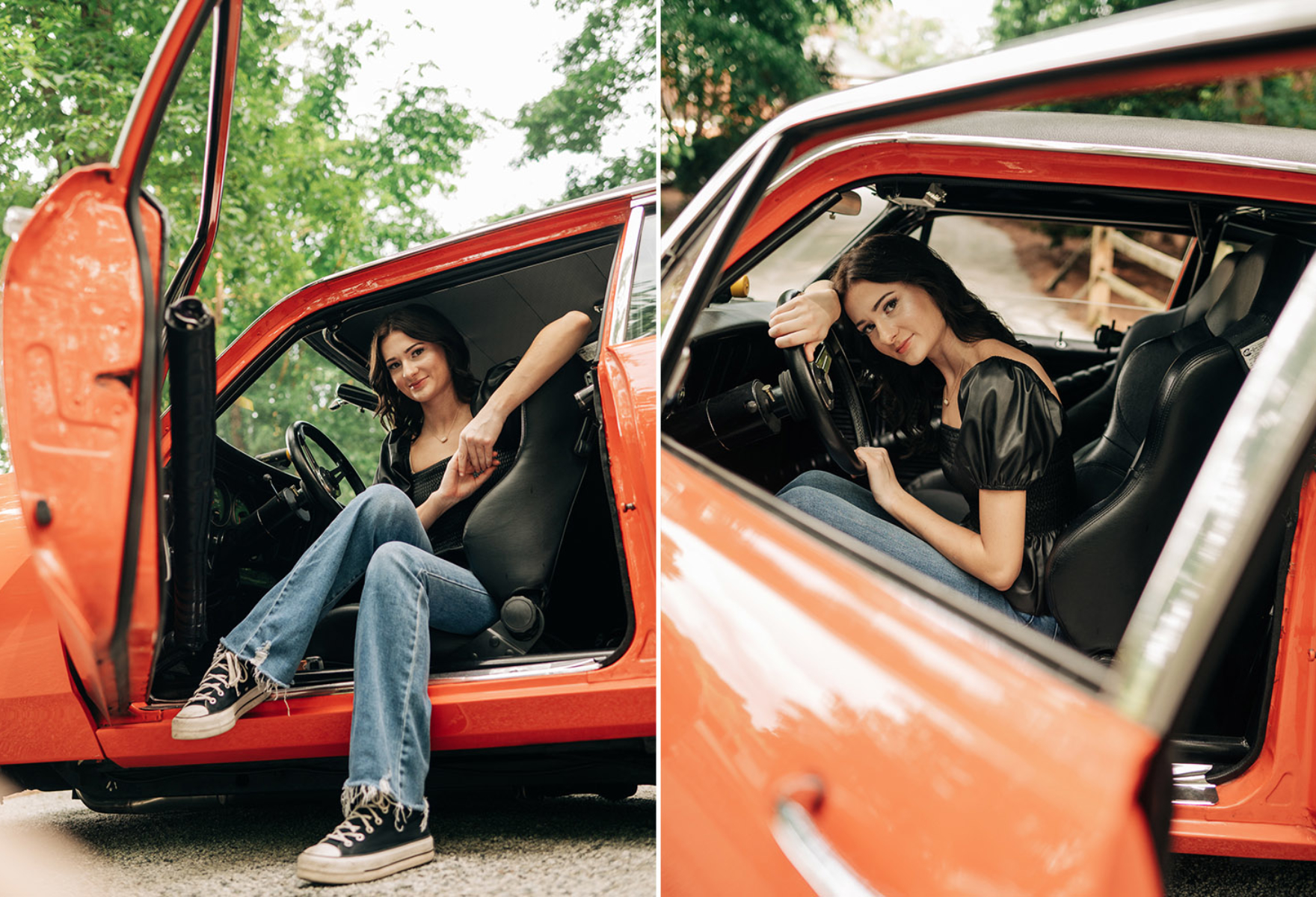 girl in orange car